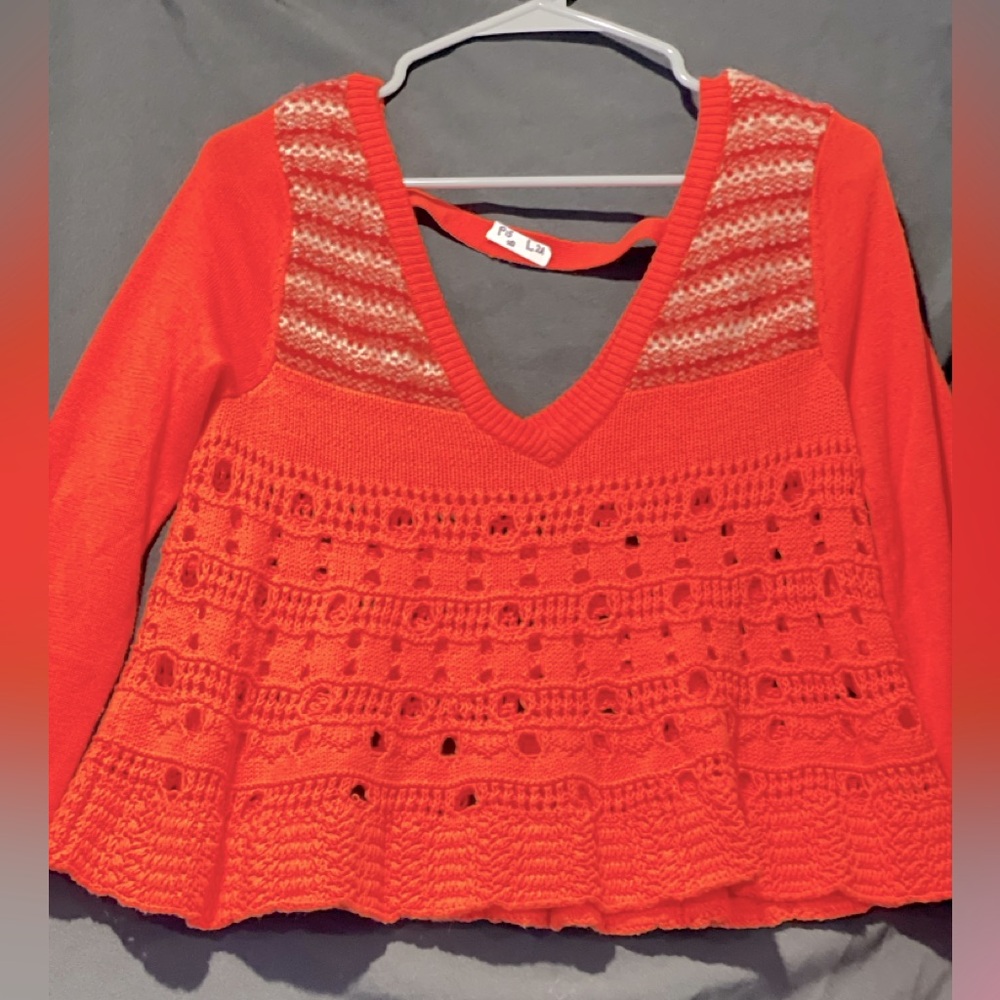 Free People Red Knit V-Neck Sweater (sample) so it’s not out in the public